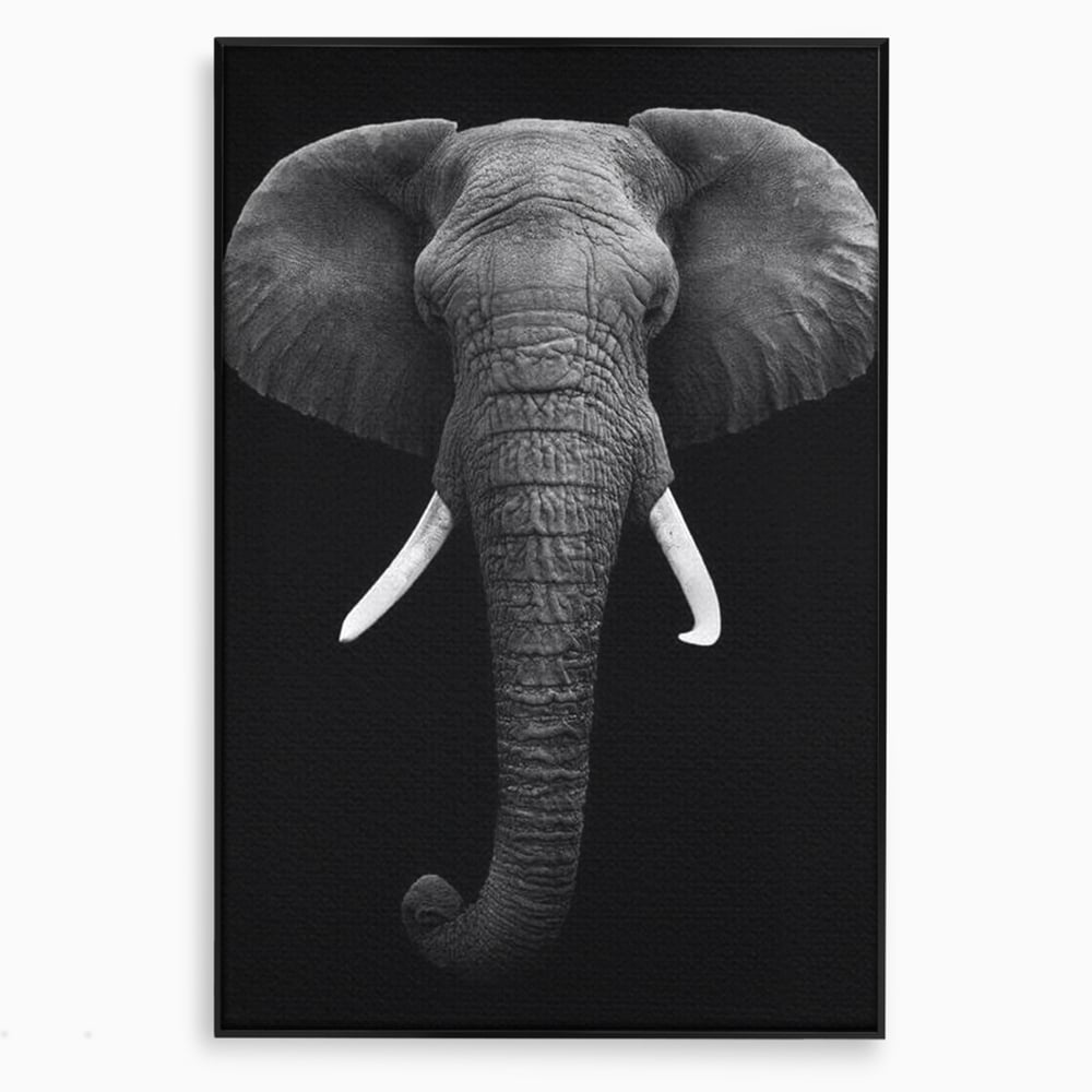 Tablou canvas cu tablou canvas cu cap de elefant, in rama de aluminiu negru